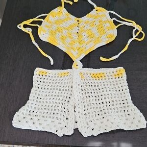 Hand Crafted Yellow and White Crochet One Piece